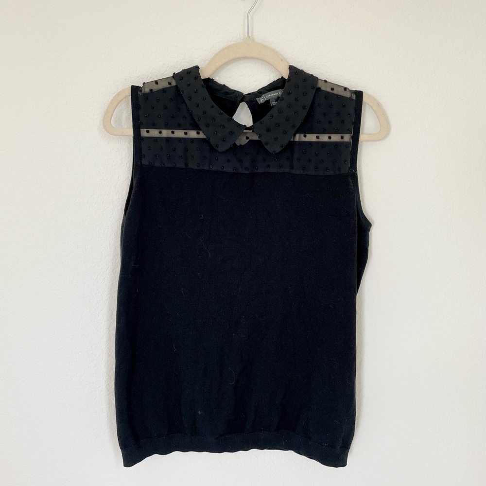 Adrianna Papell Swiss Dot Collared Blouse size L